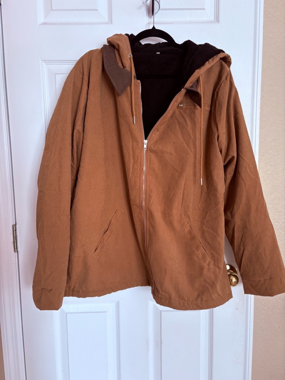 Womens XXL Hooded Jacket Sherpa Lined Brown Zip Up Coat NWOT Cozy